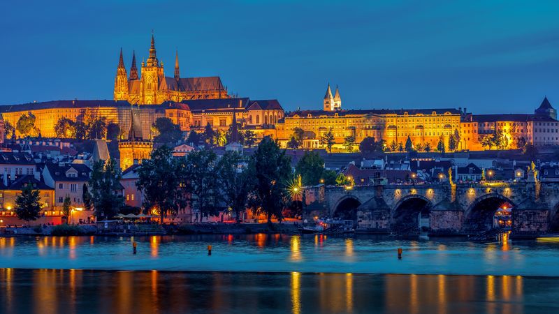 castle, night city, architecture, 4k