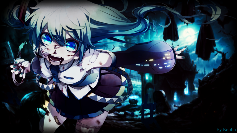 anime, anime girls, Vocaloid, Hatsune Miku, Halloween, blood, music, blue eyes, cyan