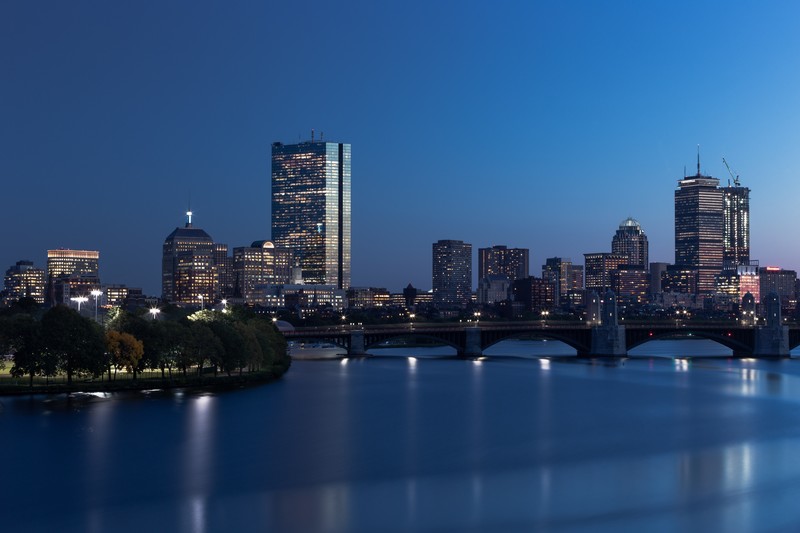 Boston, city, lights, water, bridge, reflection