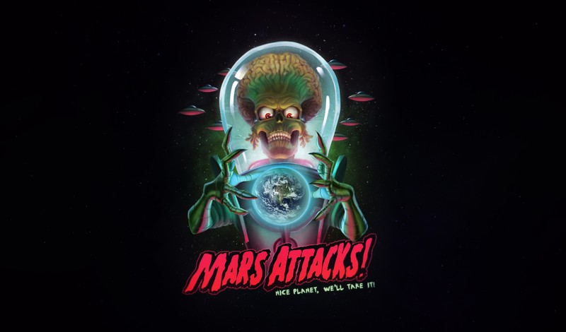 movies, Mars Attacks, humor, science fiction, skull, UFO, 1996 (Year)