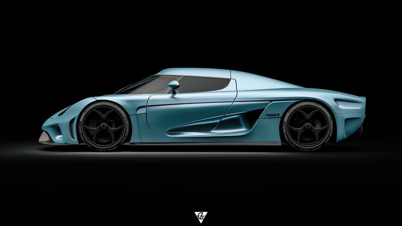Koenigsegg, Hypercar, digital art, car, blue cars, vehicle, Koenigsegg Regera, side view