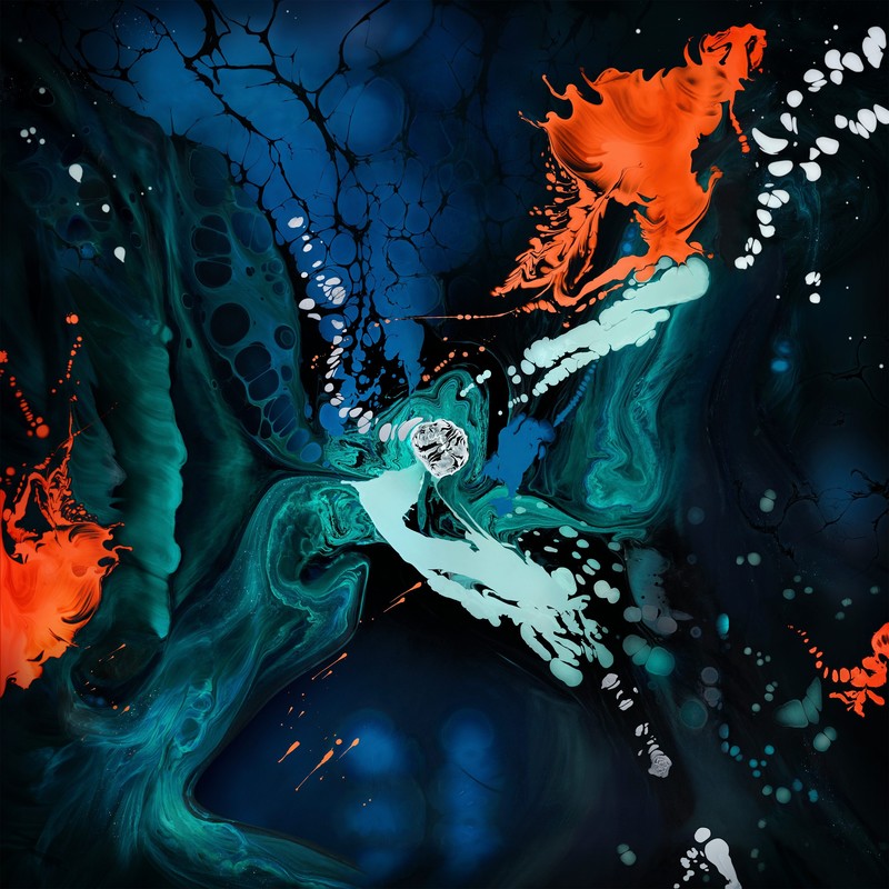 Color Burst, abstract, artwork, blue, orange, surreal, turquoise