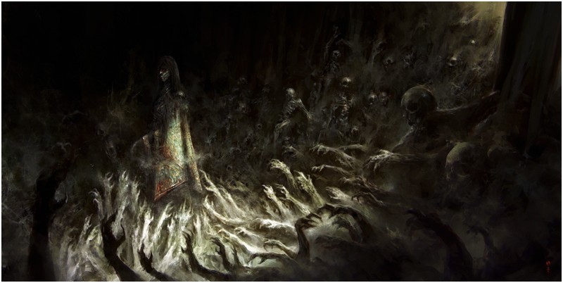 horror, bones, fantasy art, undead, corpse, hands, dark