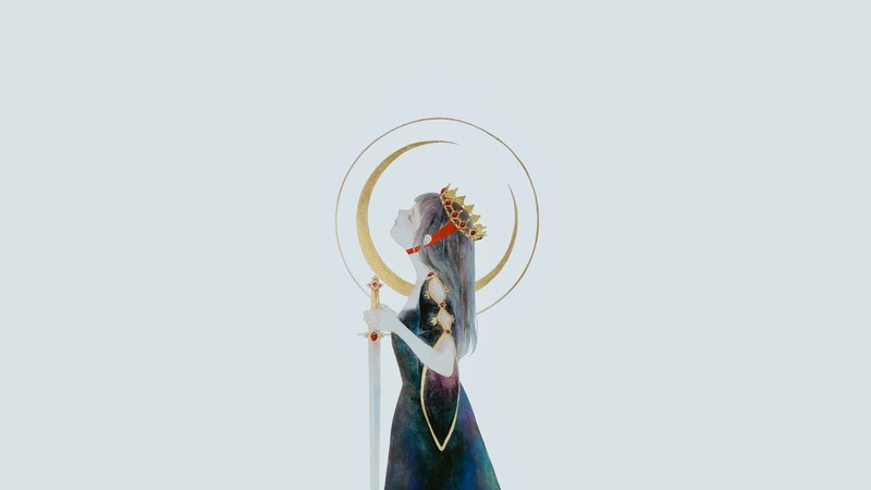 anime, original characters, crown, princess, anime girls, simple background, sword, closed eyes