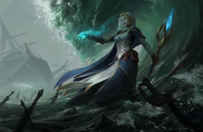 digital art, artwork, Blizzard Entertainment, video games, Warcraft, World of Warcraft, women, Jaina Proudmoore, magician, blue eyes