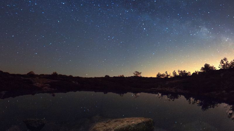starry sky, lake, night, horizon, reflection, 4k