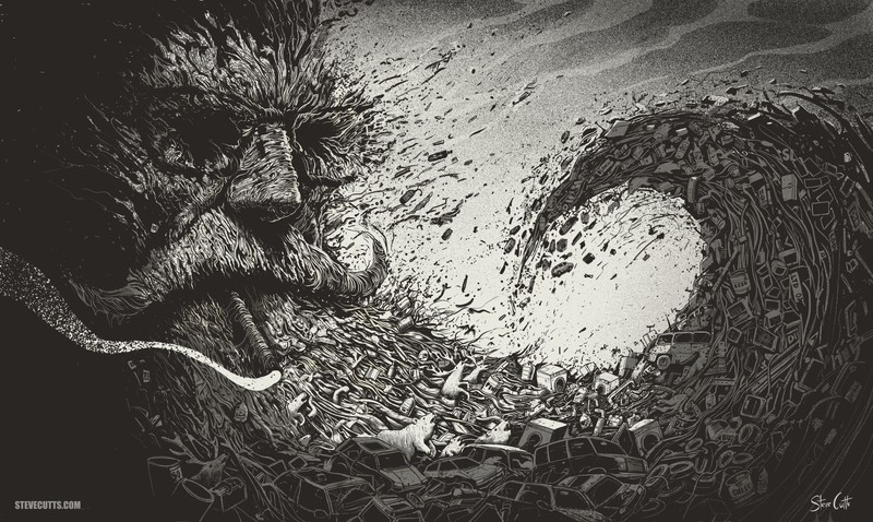 drawing, monochrome, artwork, surreal