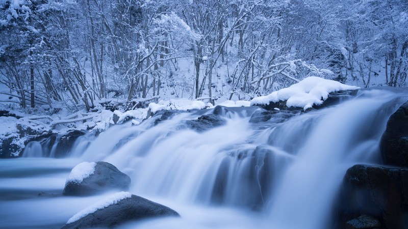 winter, waterfall, water, ice, snow, nature
