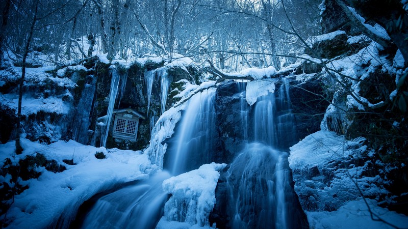 ice, waterfall, nature, winter