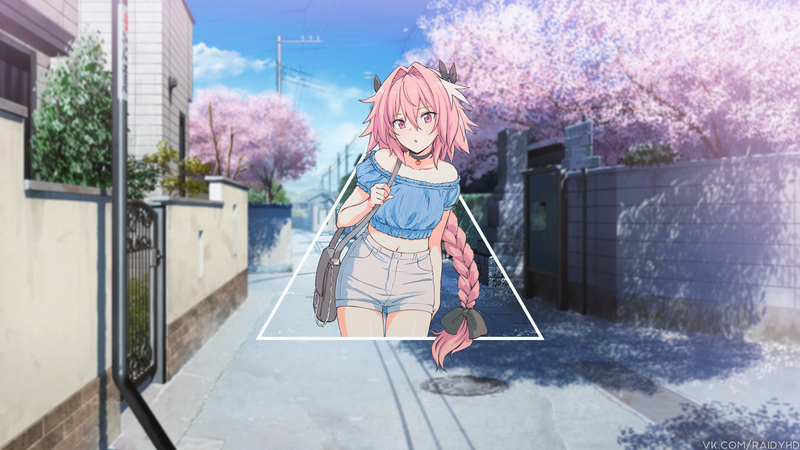 anime, picture-in-picture, urban, long hair, Astolfo (Fate/Apocrypha), anime boys