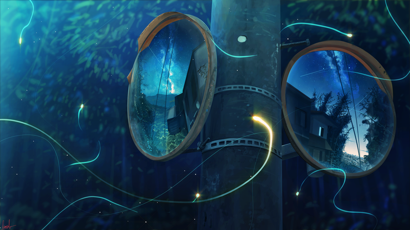 anime, mirror, reflection, traffic mirror