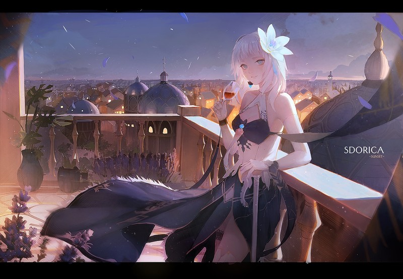 anime, anime girls, flower in hair, blonde