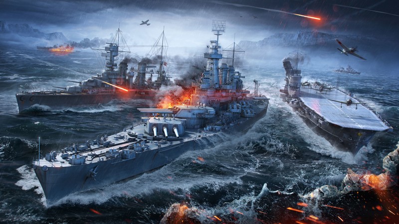 sea, battleships, World of Warships, PC gaming, video games, ship, video game art, war