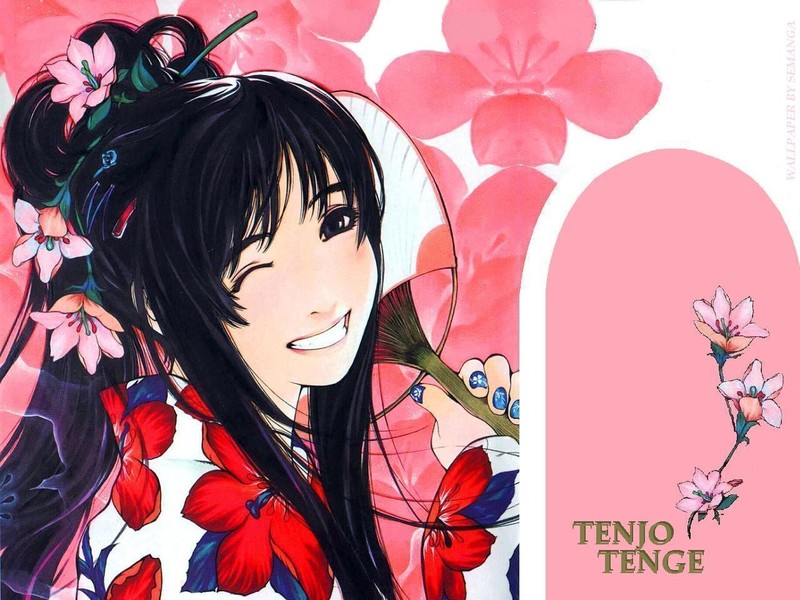 anime, Tenjou Tenge, anime girls, dark hair, painted nails, flower in hair
