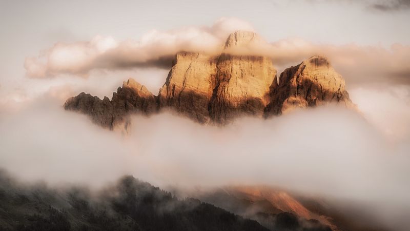 mountains, fog, clouds, monte pelmo, dolomites, italy, 4k