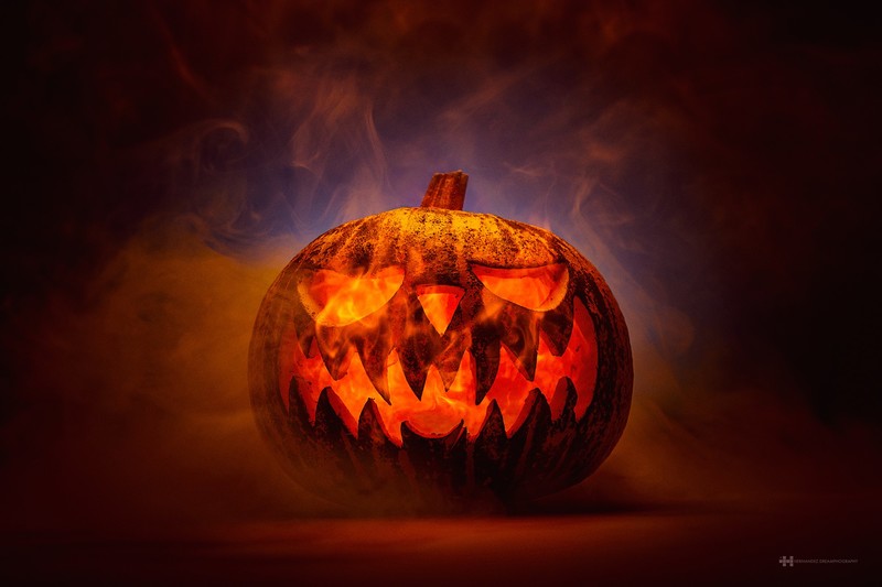 pumpkin, photography, handicraft, fire, smoke, dark, Halloween
