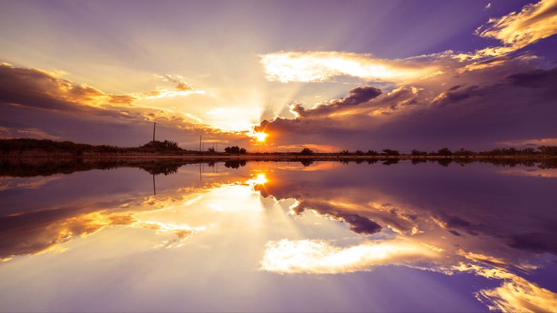 sunset, skyline, lake, clouds, saint lucia, 4k