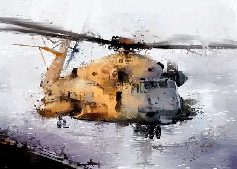 helicopters, artwork, digital art, painting, 2D, ShuoLin Liu, illustration, MH-53 Pave Low, vehicle