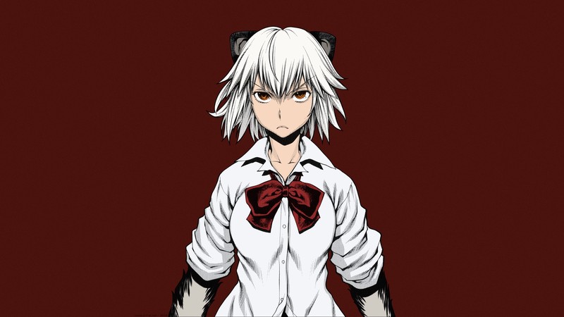 Killing Bites, Hitomi Uzaki, Sumita Kazasa, short hair, white hair, big boobs, school uniform, schoolgirl, angry, anime, manga, anime girls, red background, simple background