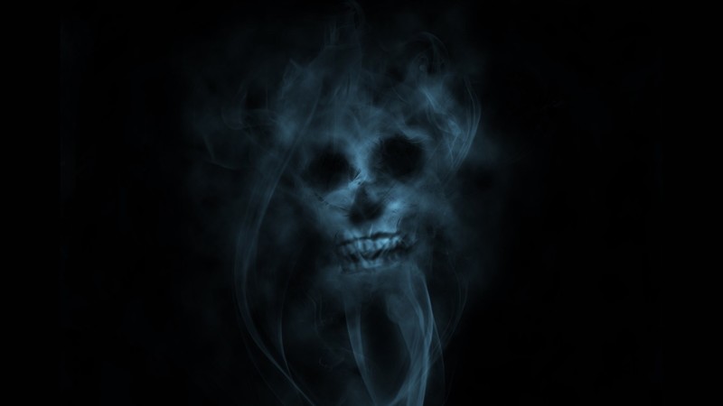 simple background, black background, skull, smoke, blue smoke