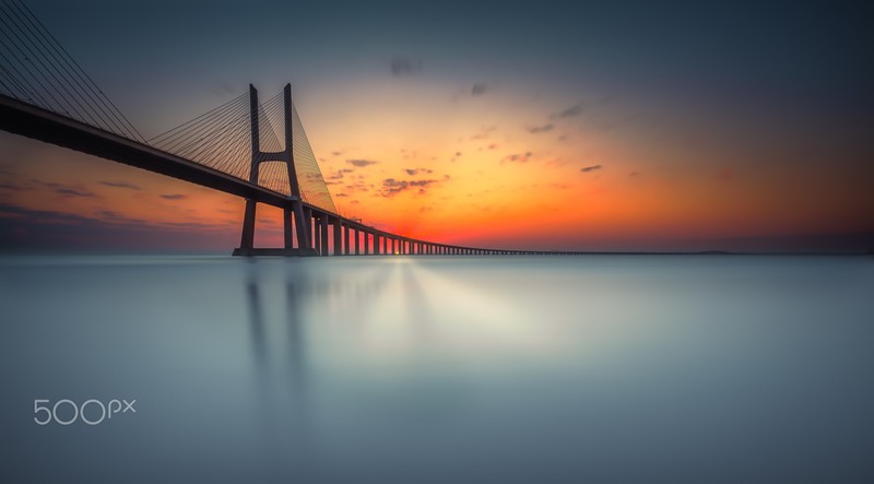 500px, bridge, sunset, sun rays, water, nature, architecture, sky, reflection