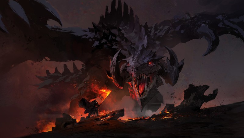 dragon, teeth, digital art, adventurers, horns, The Elder Scrolls V: Skyrim
