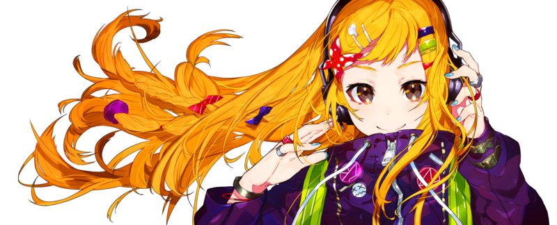 anime, anime girls, long hair, headphones, painted nails, simple background, white background, face