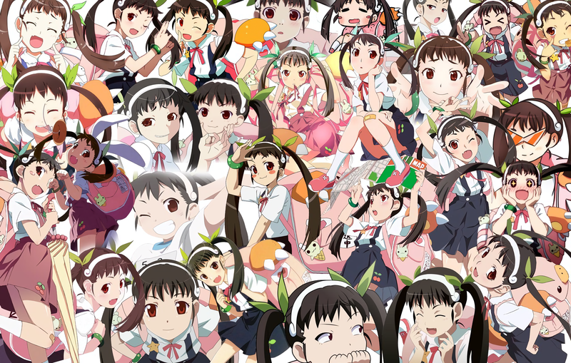 anime, Monogatari Series, anime girls, white skin, loli, Hachikuji Mayoi, twintails, dark hair, school uniform