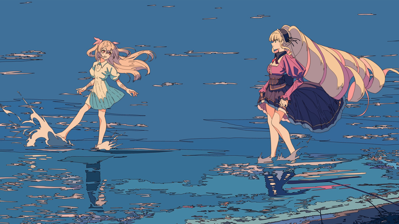 anime, manga, anime girls, minimalism, blonde, long hair, sea, beach