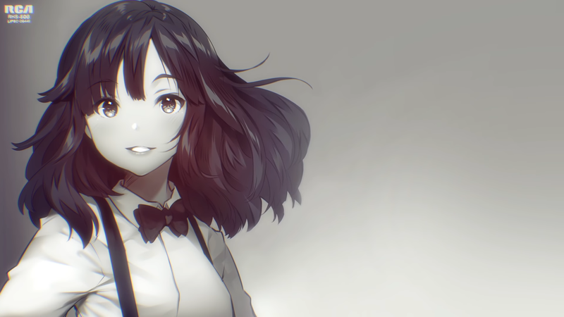 anime girls, anime, portrait, dark hair, simple background, plastic love