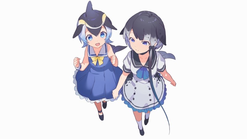 anime girls, simple background, white background, dress, blue eyes, anime, Kemono Friends