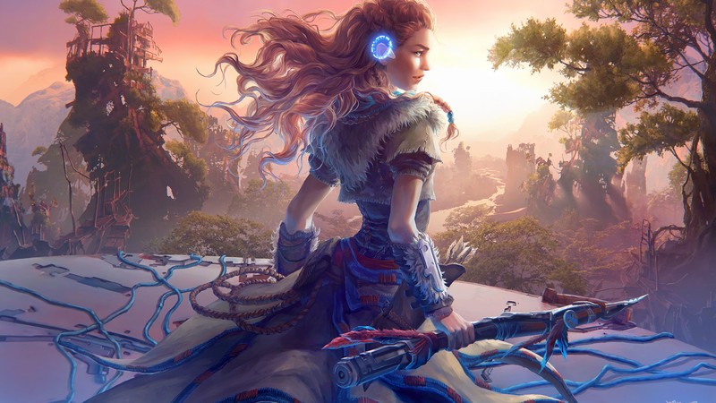 artwork, women, fantasy art, video games, Horizon: Zero Dawn, Aloy (Horizon: Zero Dawn)