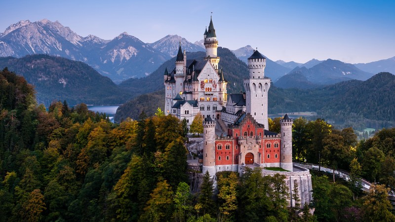 Neuschwanstein Castle, Schloss Neuschwanstein, landscape, mountains, castle