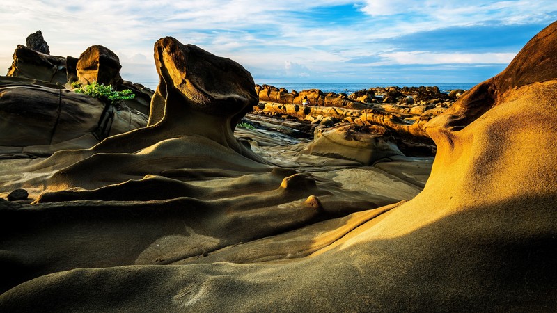 landscape, nature, rock, blue, sky, horizon, sunlight, rock formation