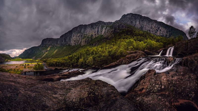 nature, mountains, water, landscape, trees, HDR