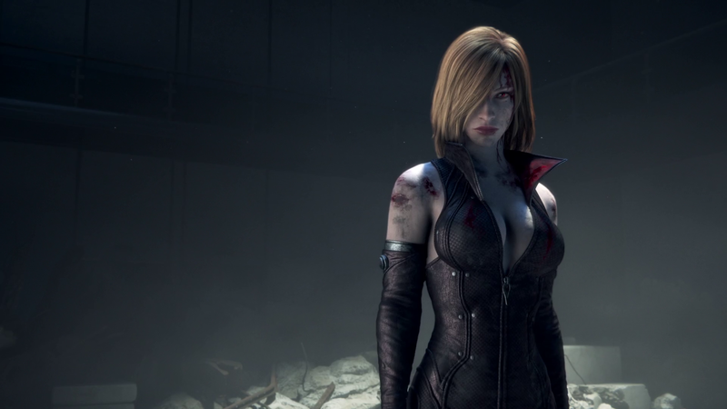 Resident Evil, video games, boobs, red eyes, blonde