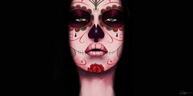 women, artwork, Dia de los Muertos, skull, face