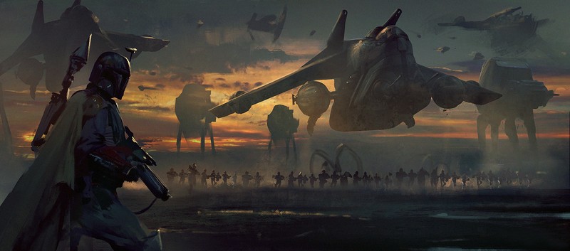 artwork, weapon, futuristic, science fiction, illustration, Star Wars, Boba Fett