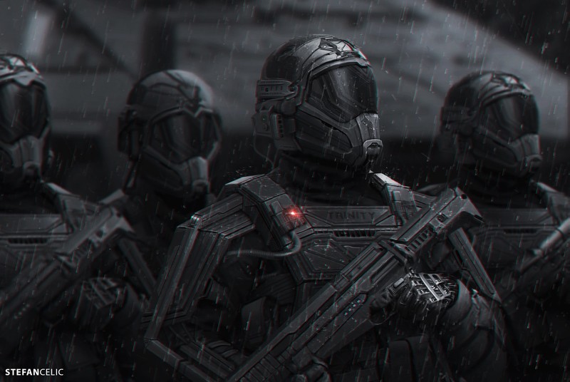digital art, science fiction, soldier, weapon, futuristic, Stefan Celic, Elite