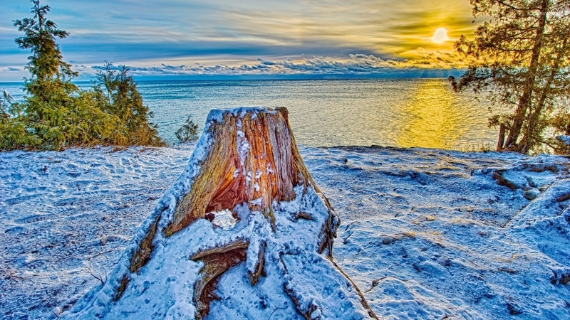snow, ocean, nature, sunset, reflection, winter