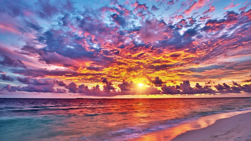 beach, waves, sea, sunset, tropical