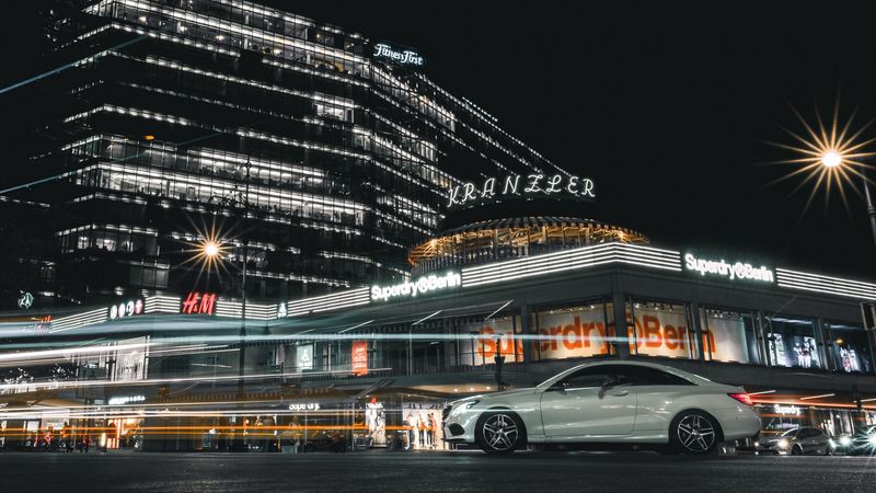 car, night city, street, city lights, 4k