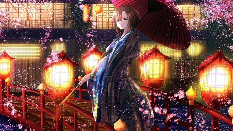 japan, lantern, japanese, girl, umbrella, kimono, orginal, night