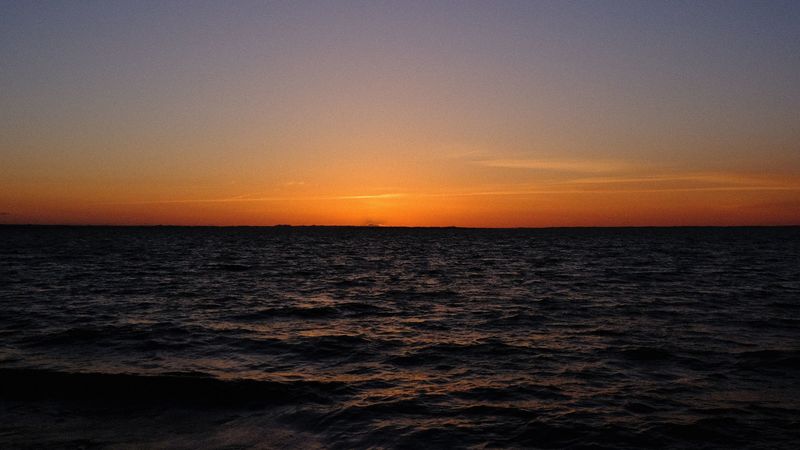 sea, horizon, sunset, sky, dark, night, 4k