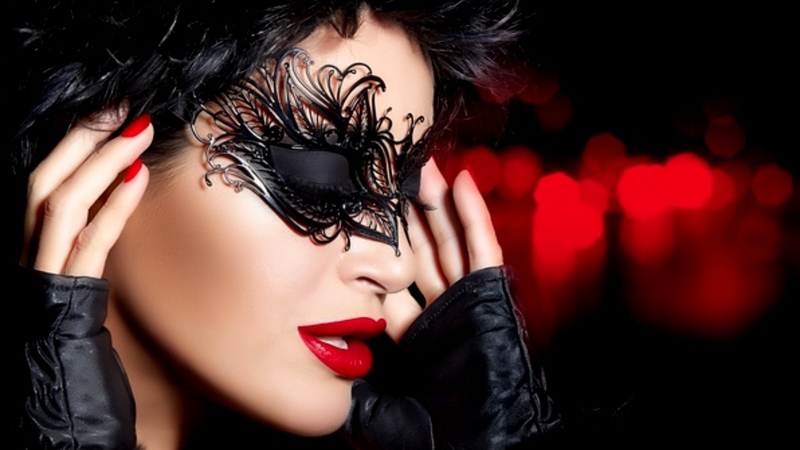 mask, closed, brunette, eyes, hand fan