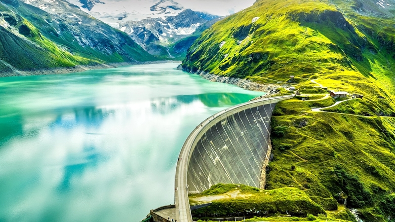 mountains, dam, nature, reflection, lake, landscape
