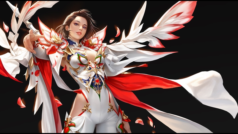 red, fantasy, arang, taekwon kim, girl, angel, black, white