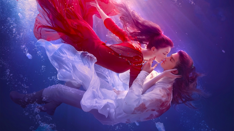 fantasy, girl, oriental, digital, woman, couple, art, underwater, pretty, love