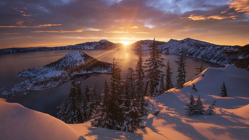 mountain, lake, nature, winter