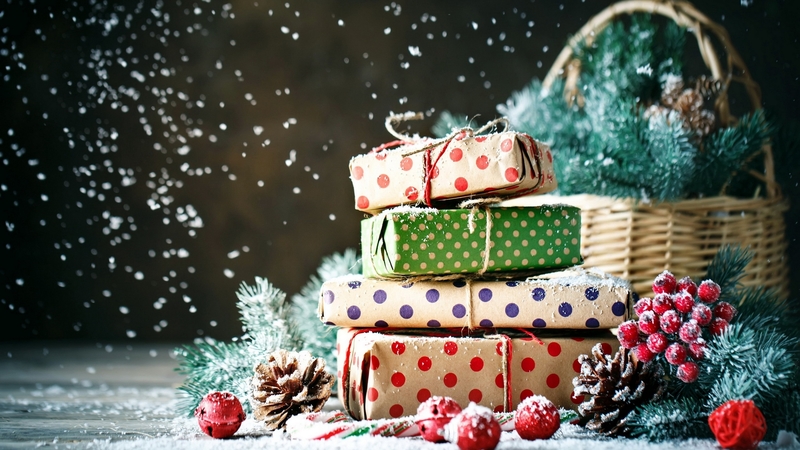 packages, presents, snow, christmas, tables